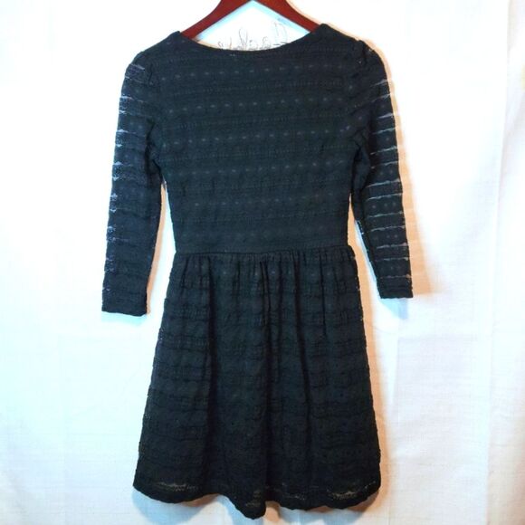 Pink Owl Black Lace Keyhole Front 3/4 Sleeve Dress Size Small - Picture 2 of 9